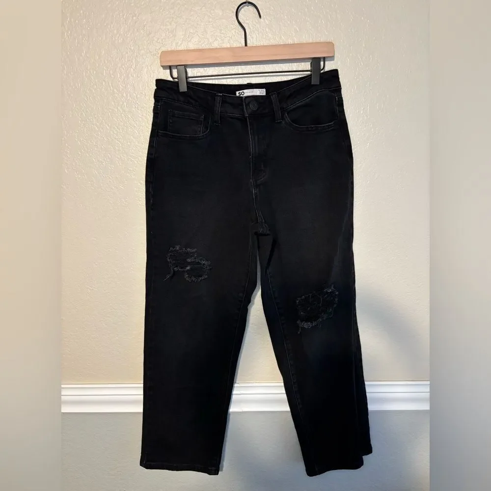 SO Black High Rise Distressed Straight Leg Jeans